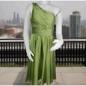 Monique Lhuillier Dress Womens Sz 6 Ruched One Shoulder Swing Green Bridal Party